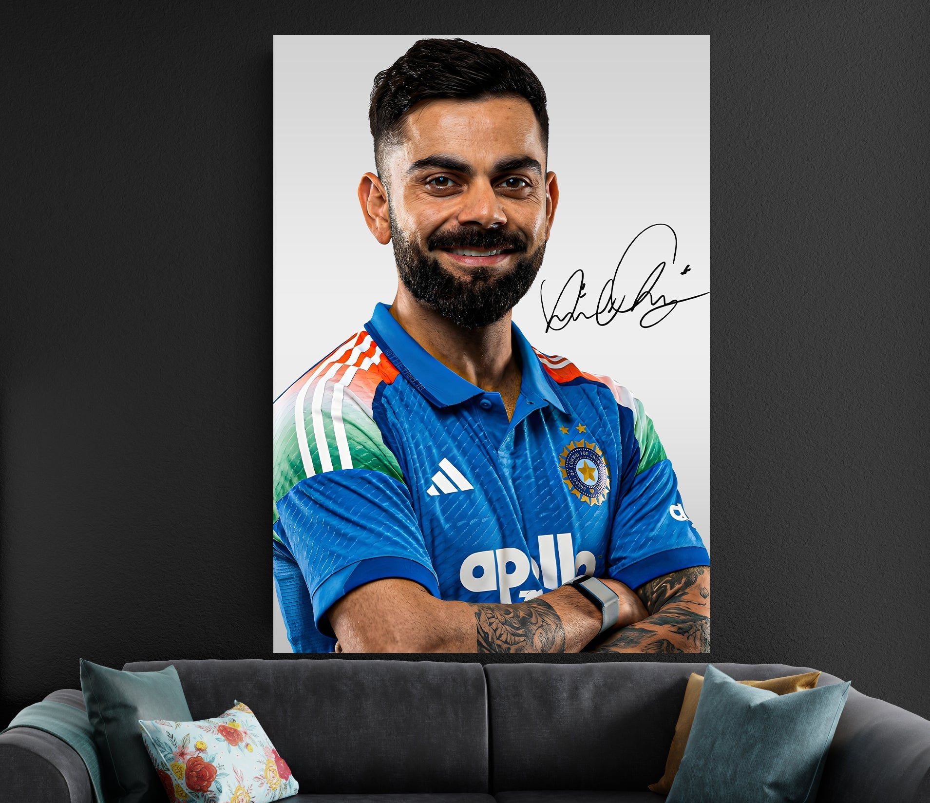 Virat Kohli Signature Poster | Cricket Portrait Wall Art Lazywalls